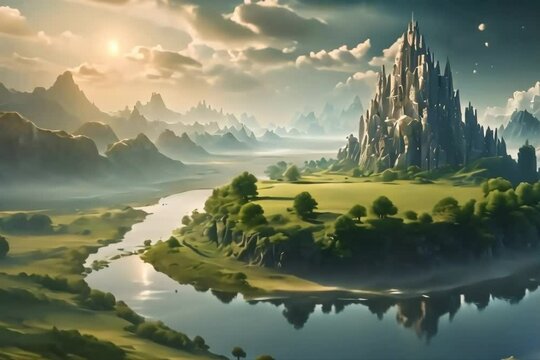 a hugely beautiful landscape Generative AI. Virtual video scene animated background