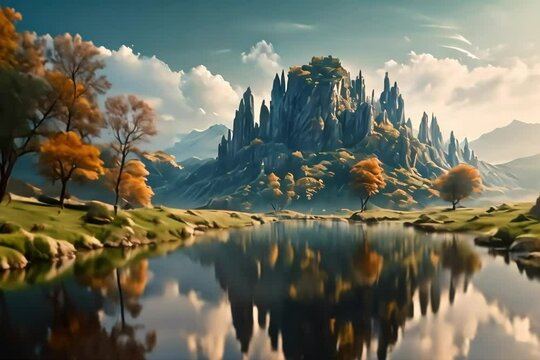 a hugely beautiful landscape  Generative AI. Virtual video scene animated background