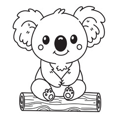 Line art of Koala bear sitting on log vector