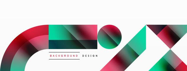 Geometric background with squares, triangles, circles. Shapes harmoniously interact, creating visually striking design for digital designs, presentations, website banners, social media posts