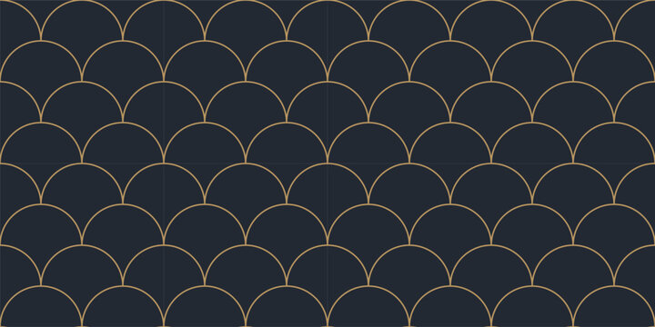 Gold and Black Seamless Scale Pattern. Classic Ornament Background Repeat. Decorative Fish, Dragon, Snake Skin Backdrop.