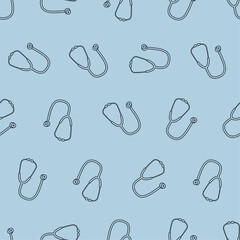 Stethoscope line art seamless pattern. Suitable for backgrounds, wallpapers, fabrics, textiles, wrapping papers, printed materials, and many more. Editable vector.