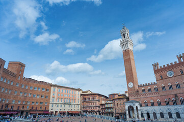 SIENA, ITALY - MAY 11 : Tourists in Piazza del Campo, May 11, 2014 in Siena, Italy. The historic...