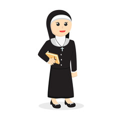 Nun holding bible design character on white background