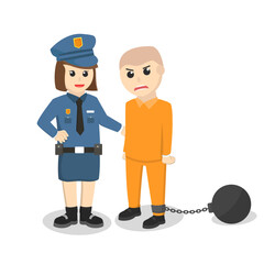 Policewoman Caught prisoner design character on white background