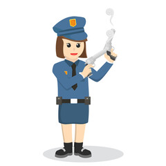Policewoman with firearm design character on white background
