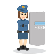 Policewoman With shield design character on white background