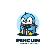 Vector Logo Illustration Penguin Mascot Cartoon Style.