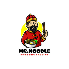 Vector Logo Illustration Mr. Noodle Mascot Cartoon Style.