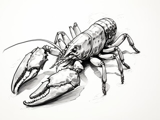 A Pen Sketch Character Study Drawing of a Lobster
