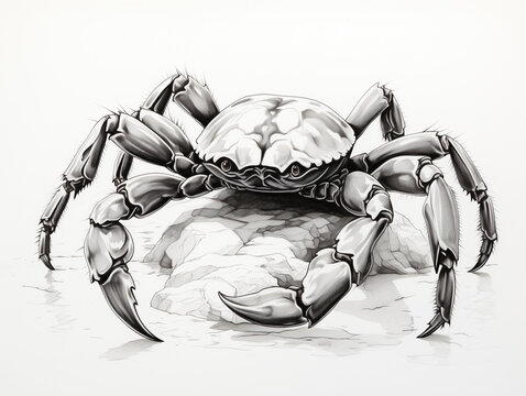 A Pen Sketch Character Study Drawing of a Crab
