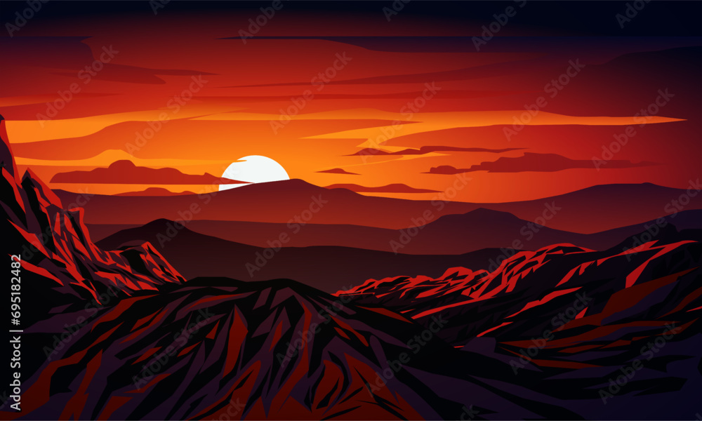 Wall mural sunset over the mountains