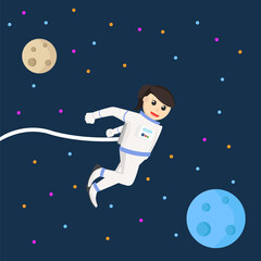 Spaceman woman floating in space design character on white background