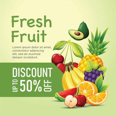 Special discount fresh fruit background for social media post