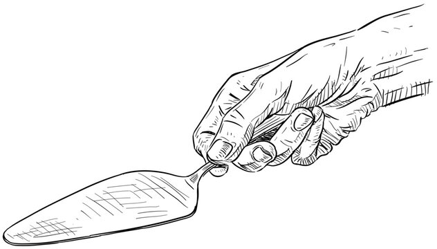 Hand Holding Spatula Cream Handdrawn Illustration