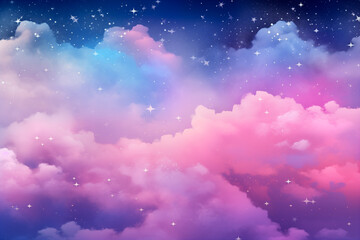 Abstract starlight and pink and purple clouds stardust, blink, background, presentation, star, concept, magazine, powerpoint, website, marketing. Night sky and fluffy clouds graphic resource by Vita - obrazy, fototapety, plakaty