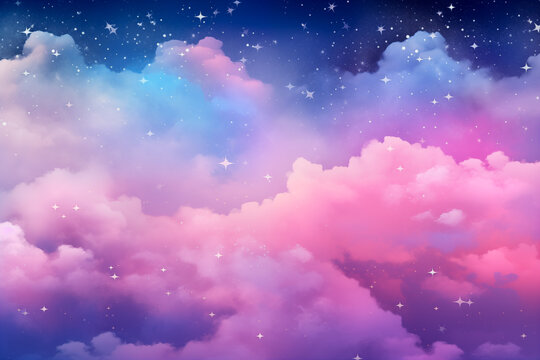 Abstract starlight and pink and purple clouds stardust, blink, background, presentation, star, concept, magazine, powerpoint, website, marketing. Night sky and fluffy clouds graphic resource by Vita