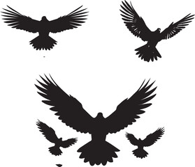 Fototapeta premium set of pigeon Flying Black silhouette Vector on white background