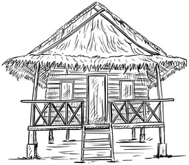 beach house handdrawn illustration