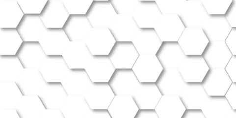 Fotobehang Abstract white background with hexagons. Abstract hexagon polygonal pattern background vector. seamless bright white abstract honeycomb background. © MOHART PARK