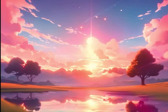 aesthetic sky fantasy style mesmerizing scene Generative AI. Virtual video scene animated background