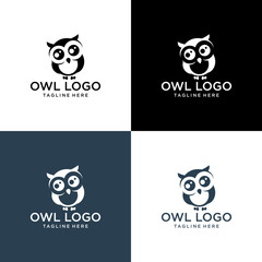 Owl vector symbol. Animal cartoon mascot. Wildlife. Owl vector sign. Black and blue cute owl icon.