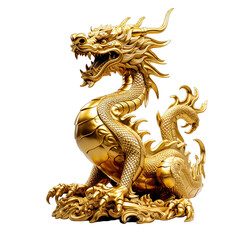 Golden animal concept Statue of a dragon on white background