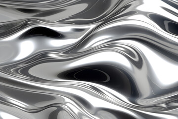 glossy silver metal fluid glossy chrome mirror water effect background backdrop texture 3d render - obrazy, fototapety, plakaty