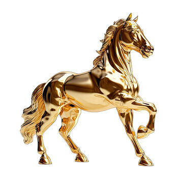 Golden animal concept Statue of a horse on white background