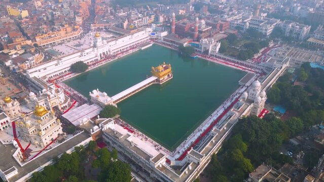 The Golden Temple also known as the Harimandir Sahib Aerial view by DJI mini3Pro Drone