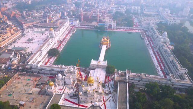 The Golden Temple also known as the Harimandir Sahib Aerial view by DJI mini3Pro Drone