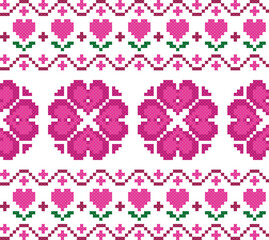 seamless pattern with valentine heart. tribal pattern. local fabric pattern. pixel pattern. cross stitch