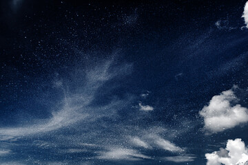 sky night with cloud white black glitter texture abstract banner background with space. Twinkling...