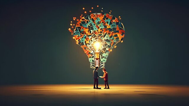 A person solving a complex puzzle, with a lightbulb appearing above their head to show the connection between intelligence and high IQ. minimal 2d Psychology art concept