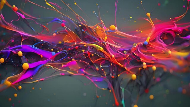 An abstract animation of colorful lines and dots interacting, representing the neural pathways in the brain and how they regulate various bodily functions. Psychology art concept
