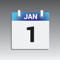  1 January Calendar Icon. Vector flat daily calendar icon. Date and time, day, month. Holiday.