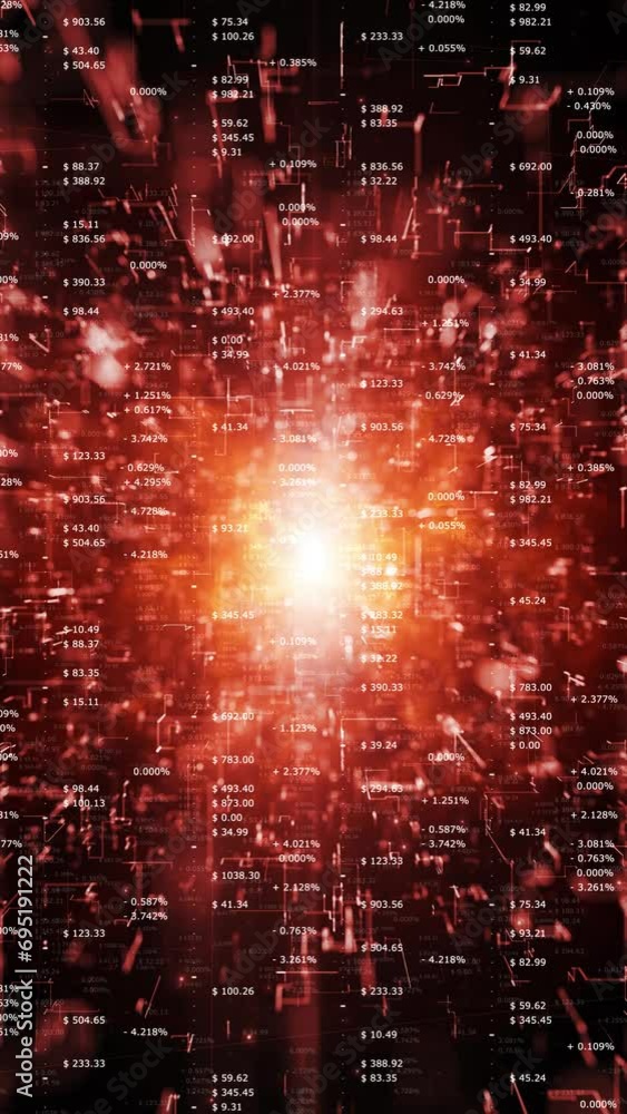 Poster negative economy data index numbers. red business background with numbers in dollars and percentile 