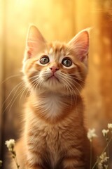 Portrait of Cute Orange Kitten looking up