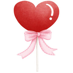 Watercolor red candy heart with pink ribbon bow clipart.Valentine food.