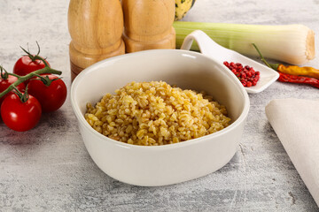 Boiled bulgur wheat in the bowl