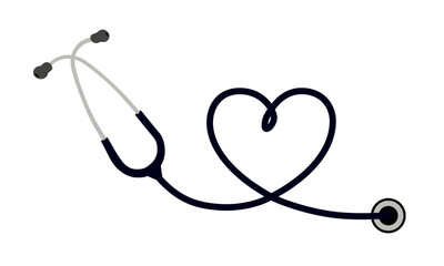 ฺBlack stethoscope with heart shape. Vector Medical Illustration.