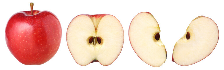 Red apple ( Gala Apple) slice and half isolated, fresh red apple, transparent PNG, PNG format, cut...