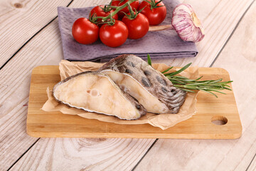 Raw wolffish steak for cooking