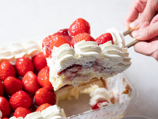 Whipped cream strawberry cake