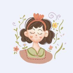 Watercolor girl with flowers