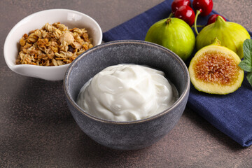 Traditional homemade Greek yoghurt with granola