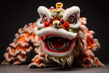 Lion Dance Chinese New Year parade, isolated background, details, high resolution photography