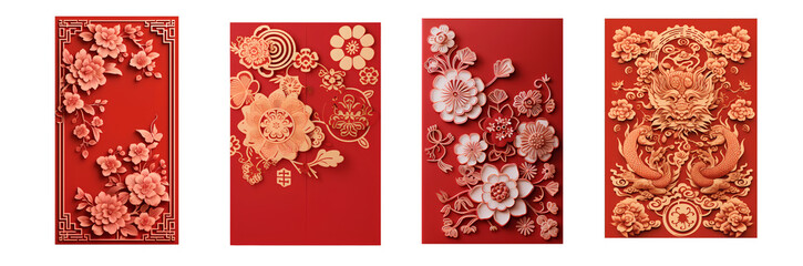 Chinese red envelope greeting card, isolated, chinese dragon zodiac pattern