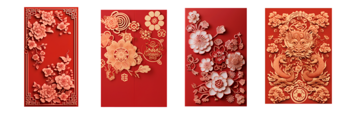 Chinese red envelope greeting card, isolated, chinese dragon zodiac pattern