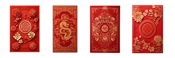 Chinese red envelope greeting card, isolated, chinese dragon zodiac pattern